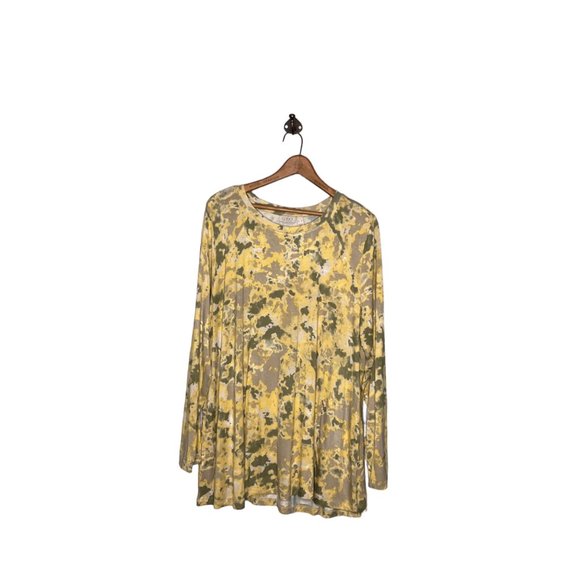 LOGO Lori Goldstein XL Cobblestone Yellow Tie-Dye‎ Long Sleeve Knit Tunic Top - Picture 2 of 5